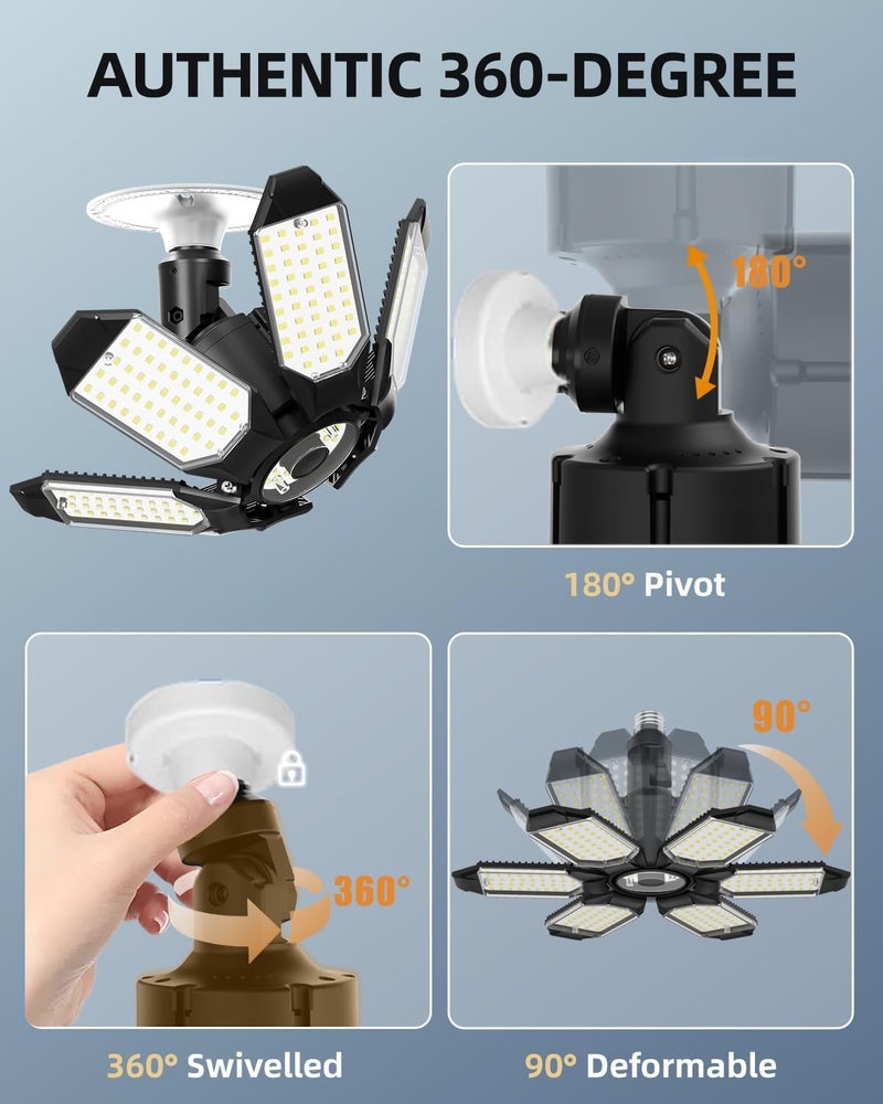 Adiding LED Garage Light Rotatable 2 Pack, Bright Basement Shop Ceiling Bay Lighting Fixture w/ 6 Adjustable Panels Screw in E26 E27 Bulb Base for Attic, Shed, Warehouse, Home Gym, Utility, Workshop - Image 4